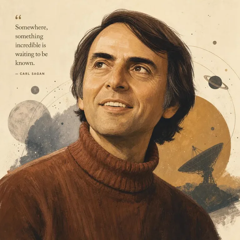 Illustrated portrait of Carl Sagan