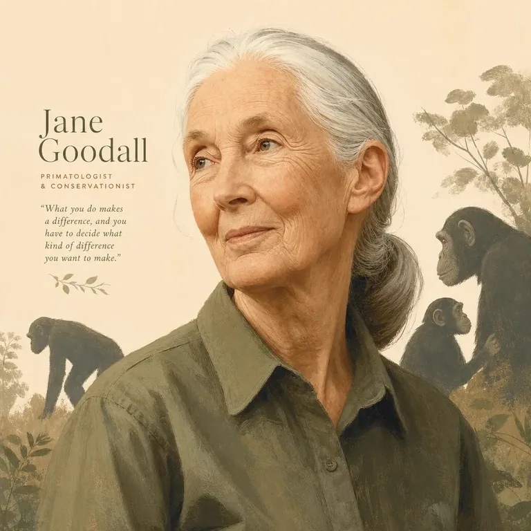 Illustrated portrait of Jane Goodall