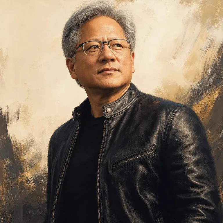 Illustrated portrait of Jensen Huang