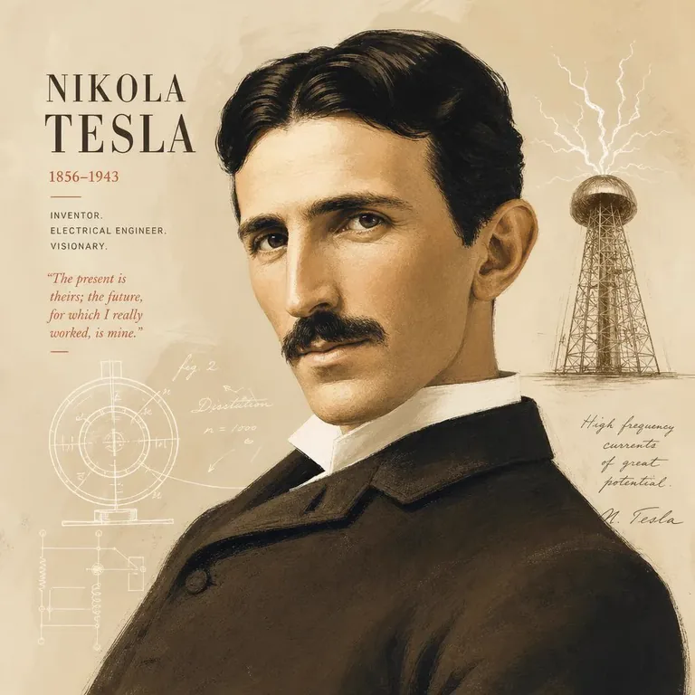 Illustrated portrait of Nikola Tesla