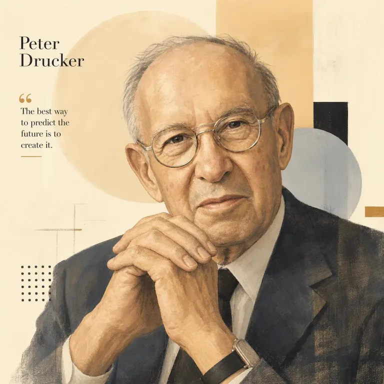 Illustrated portrait of Peter Drucker